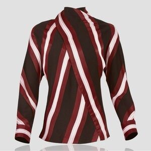 NWT Cedric Charlier Black, Pink & Burgundy ‘Striped High Neck Blouse’ Size 8